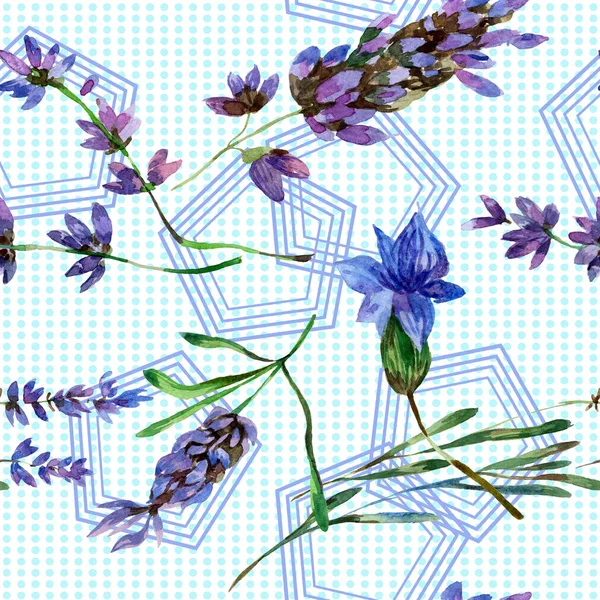 Bellissimi fiori di lavanda viola isolati su bianco. Illustrazione acquerello sfondo. Acquerello disegno moda acquerello. Modello di sfondo senza soluzione di continuità . — Foto stock