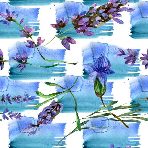 Beautiful purple lavender flowers isolated on white. Watercolor background illustration. Watercolour drawing fashion aquarelle. Seamless background pattern. — Stock Photo