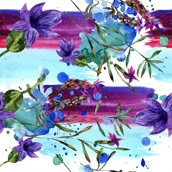 Beautiful purple lavender flowers isolated on white. Watercolor background illustration. Watercolour drawing fashion aquarelle. Seamless background pattern. — Stock Photo