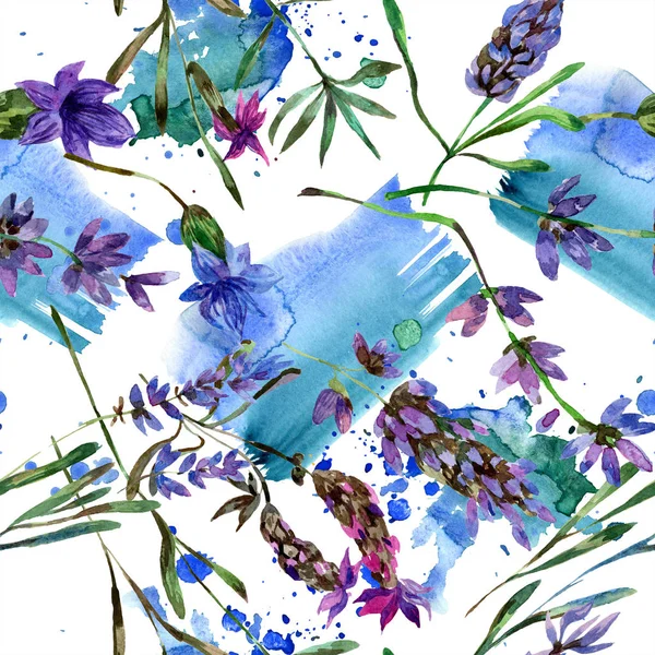 Beautiful purple lavender flowers isolated on white. Watercolor background illustration. Watercolour drawing fashion aquarelle. Seamless background pattern. — Stock Photo