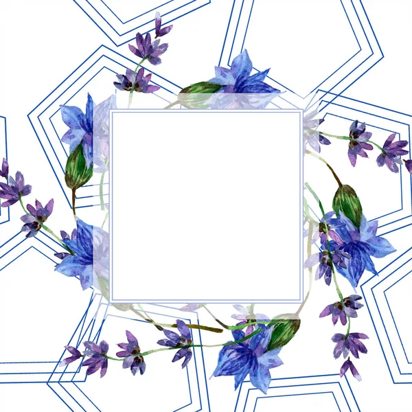 Hermosas flores de lavanda púrpura aisladas en blanco. Ilustración de fondo acuarela. Acuarela dibujo moda aquarelle. Marco ornamento frontera . - foto de stock