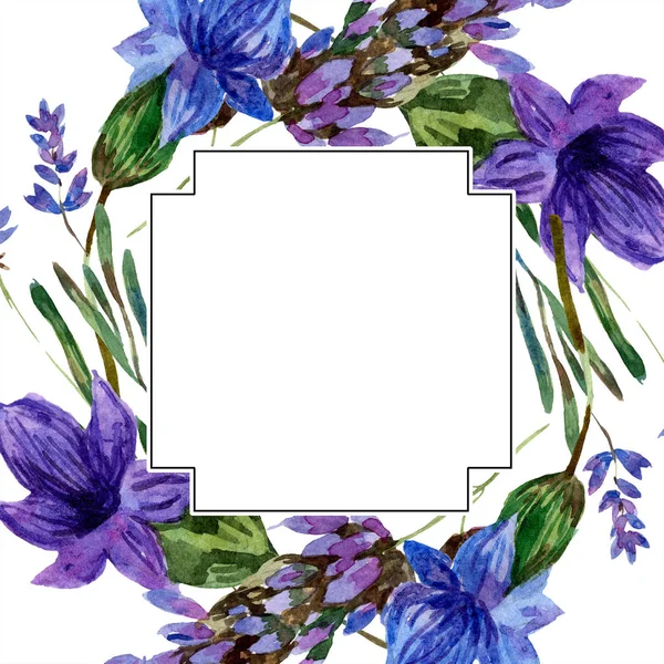 Beautiful purple lavender flowers isolated on white. Watercolor background illustration. Watercolour drawing fashion aquarelle. Frame border ornament. — Stock Photo