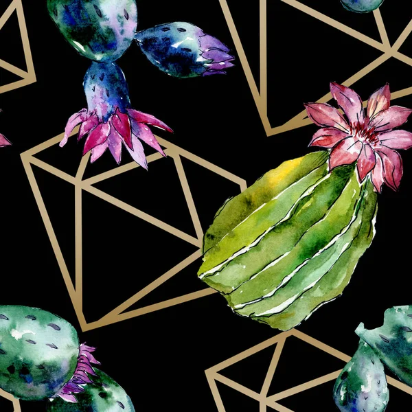 Cactus verdes. Ilustración de fondo acuarela. Acuarela acuarela aislada. Patrón de fondo sin costuras. Textura de impresión de papel pintado de tela . - foto de stock