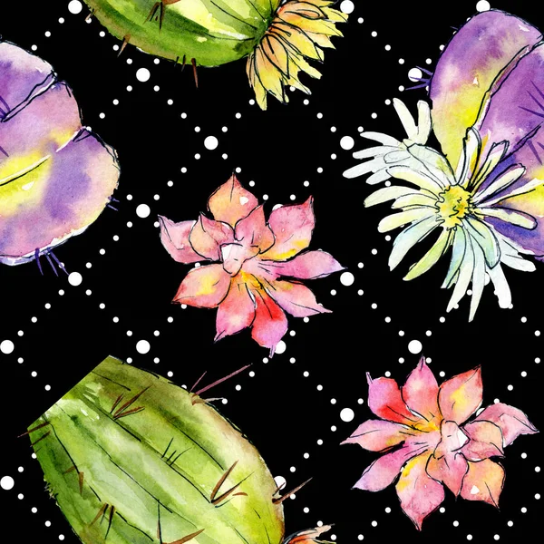 Green cactuses. Watercolor background illustration. Watercolour aquarelle isolated. Seamless background pattern. Fabric wallpaper print texture. — Stock Photo