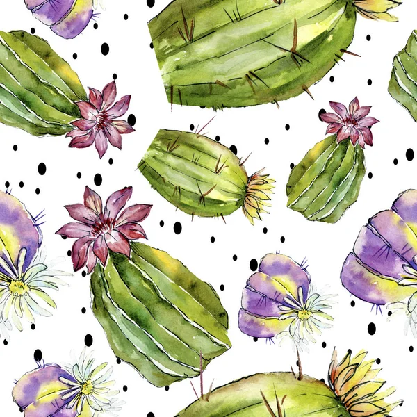 Green cactuses. Watercolor background illustration. Watercolour aquarelle isolated. Seamless background pattern. Fabric wallpaper print texture. — Stock Photo