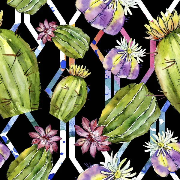Cactus verdi. Illustrazione acquerello sfondo. Acquerello acquerello isolato. Modello di sfondo senza soluzione di continuità. Tessuto carta da parati stampa texture . — Foto stock