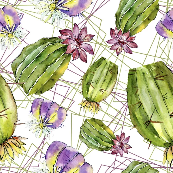 Cactus verdi. Illustrazione acquerello sfondo. Acquerello acquerello isolato. Modello di sfondo senza soluzione di continuità. Tessuto carta da parati stampa texture . — Foto stock