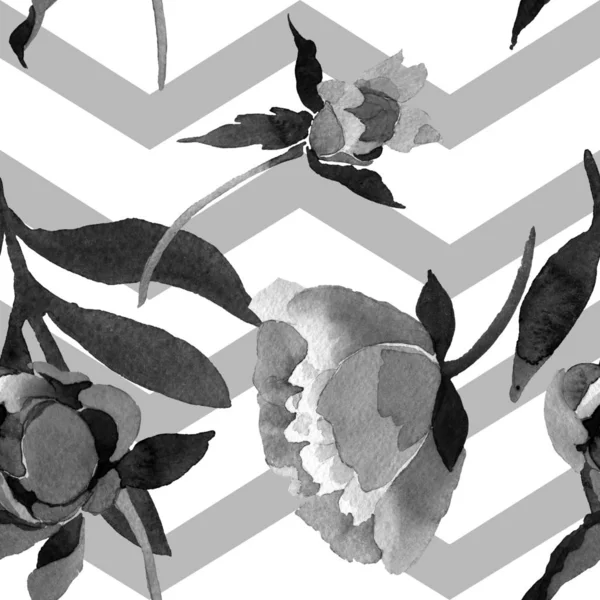Hermosas flores de peonía con hojas aisladas sobre fondo blanco. acuarela dibujo acuarela. Patrón de fondo sin costuras. Textura de impresión de papel pintado de tela
. — Stock Photo