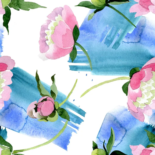 Bellissimi fiori di peonia rosa con foglie verdi isolate su sfondo bianco. Acquerello disegno acquerello. Modello di sfondo senza soluzione di continuità. Tessuto carta da parati stampa texture . — Foto stock