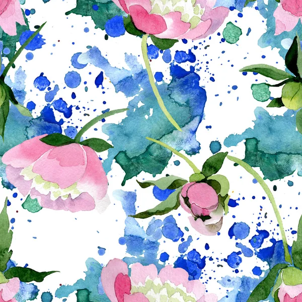 Schone Rosa Pfingstrosenbluten Mit Grunen Blattern Auf Weissem Hintergrund Aquarell Zeichnung Aquarell Nahtlose Hintergrundmuster Stoff Tapete Drucken Textur Flora Wildblumen Stock Photo 230382920
