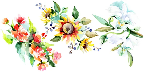 Belles fleurs aquarelle sur fond blanc. Aquarelle dessin aquarelle illustration. Bouquet isolé de fleurs élément d'illustration . — Photo de stock