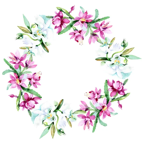 Beautiful watercolor flowers on white background. Watercolour drawing aquarelle. Isolated bouquet of flowers illustration element. Frame border ornament. — Stock Photo