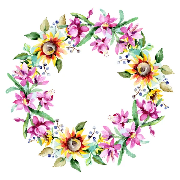 Schöne Aquarellblumen auf weißem Hintergrund. Aquarell Zeichnung Aquarell. vereinzelte Blumenstrauß Illustration Element. Rahmen Bordüre Ornament. — Stockfoto