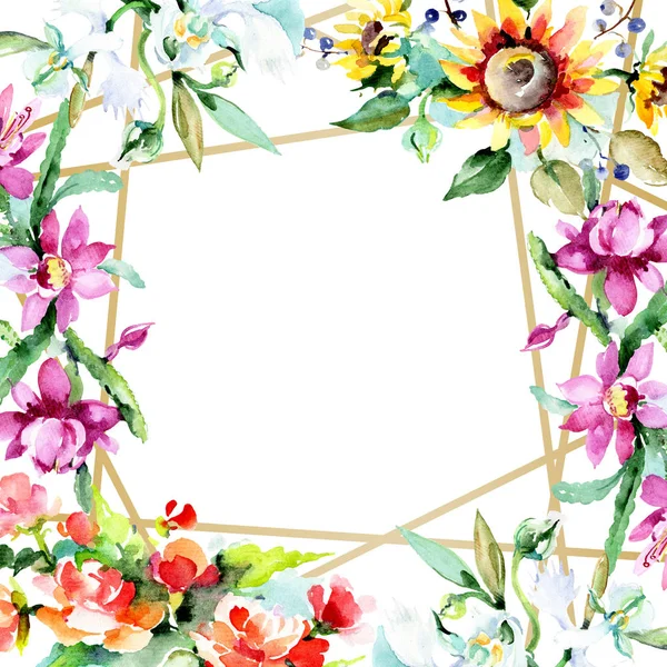 Schöne Aquarellblumen auf weißem Hintergrund. Aquarell Zeichnung Aquarell. vereinzelte Blumenstrauß Illustration Element. Rahmen Bordüre Ornament. — Stockfoto