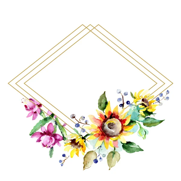 Beautiful watercolor flowers on white background. Watercolour drawing aquarelle. Isolated bouquet of flowers illustration element. Frame border ornament. — Stock Photo