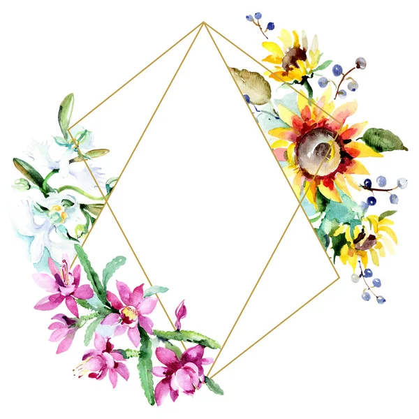 Schöne Aquarellblumen auf weißem Hintergrund. Aquarell Zeichnung Aquarell. vereinzelte Blumenstrauß Illustration Element. Rahmen Bordüre Ornament. — Stockfoto