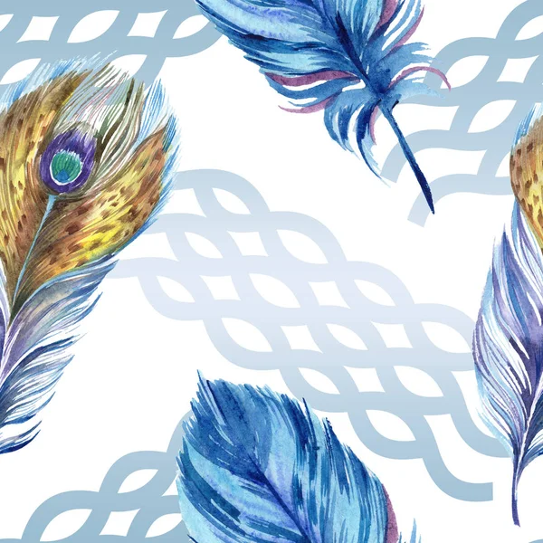 Красочные перья с абстрактным рисунком на белом фоне. Бесшовный рисунок фона. Текстура ткани для печати обоев . — стоковое фото