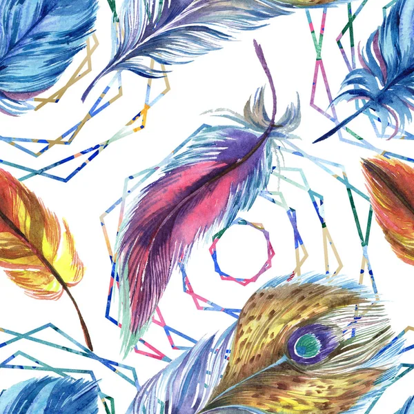 Красочные перья с абстрактными линиями на белом фоне. Бесшовный рисунок фона. Текстура ткани для печати обоев . — стоковое фото