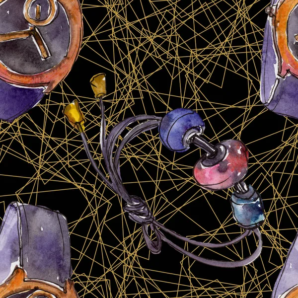 Ilustración de accesorios de moda en estilo acuarela. Patrón de fondo sin costuras. Textura de impresión de papel pintado de tela . — Stock Photo