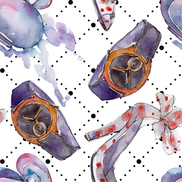 Fashion accessories illustration in watercolor style. Seamless background pattern. Fabric wallpaper print texture. — Stock Photo