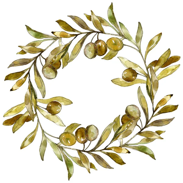 Cadre avec des olives vertes aquarelle fond illustration ensemble. Aquarelle dessin mode aquarelle isolé . — Photo de stock