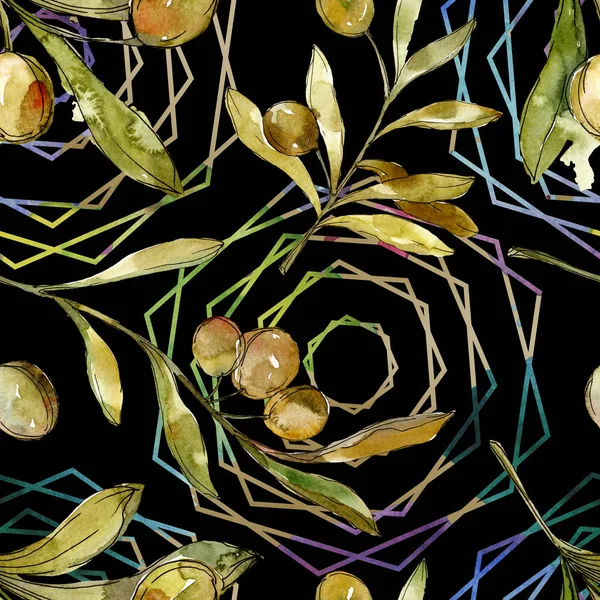 Grüne Oliven Aquarell Hintergrund. Aquarellzeichnung Modeaquarell isoliert. botanischer Garten Laub und Oliven. — Stockfoto