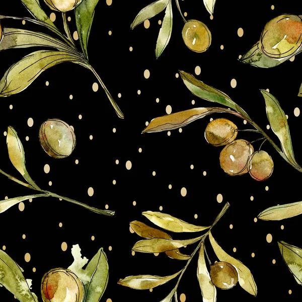 Olives vertes fond aquarelle. Aquarelle dessin mode aquarelle isolé. Feuillage et olives du jardin botanique . — Photo de stock