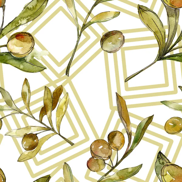 Aceitunas verdes acuarela fondo ilustración conjunto. Acuarela dibujo moda acuarela aislado. Follaje de olivo botánico . — Stock Photo