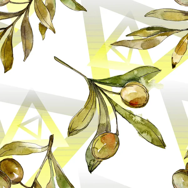 Aceitunas verdes acuarela fondo ilustración conjunto. Acuarela dibujo moda acuarela aislado. Follaje de olivo botánico . - foto de stock