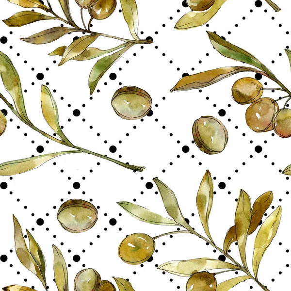Green olives watercolor background illustration set. Watercolour drawing fashion aquarelle isolated. Botanical olive foliage. — Stock Photo