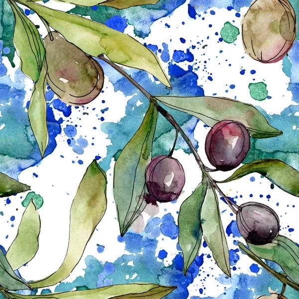 Olives noires aquarelle fond illustration ensemble. Aquarelle dessin mode aquarelle isolé. Modèle de fond sans couture. Texture d'impression papier peint tissu . — Photo de stock