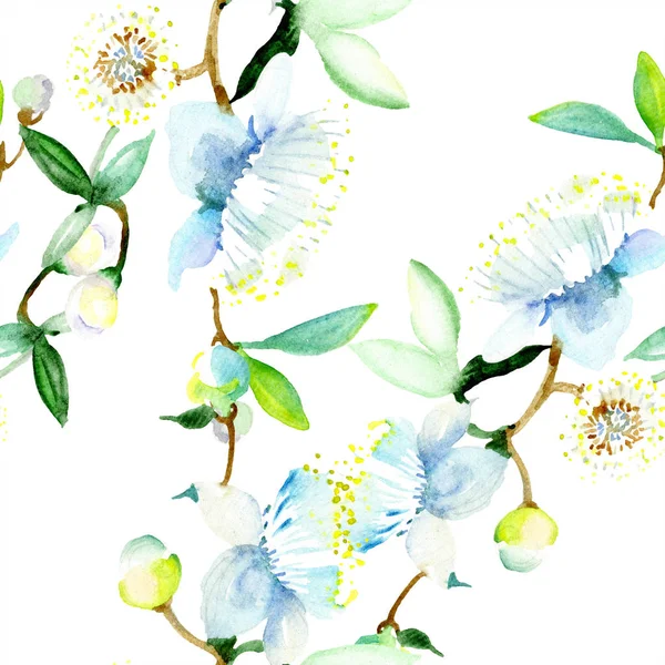 Bouquet of white wildflowers. Watercolour drawing fashion aquarelle isolated. Seamless background pattern. Fabric wallpaper print texture. — Stock Photo