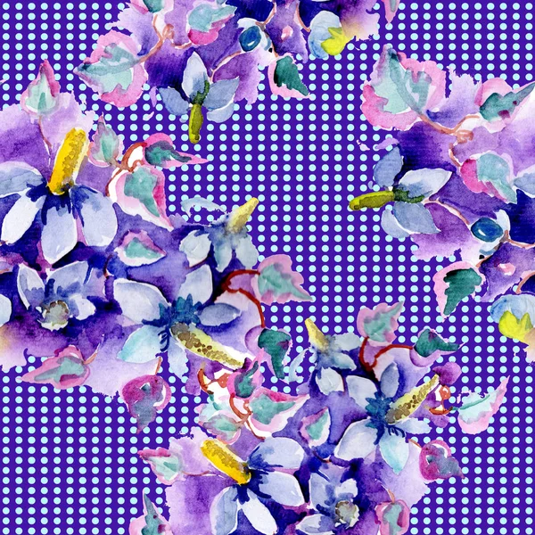 Bouquet of purple wildflowers. Watercolor background illustration set. Watercolour drawing fashion aquarelle isolated. Seamless background pattern. Fabric wallpaper print texture. — Stock Photo