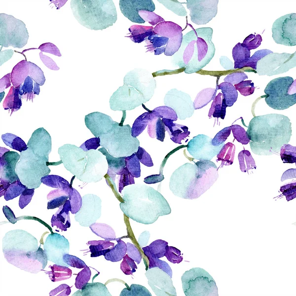 Bouquet of purple wildflowers. Watercolor background illustration set. Watercolour drawing fashion aquarelle isolated. Seamless background pattern. Fabric wallpaper print texture. — Stock Photo