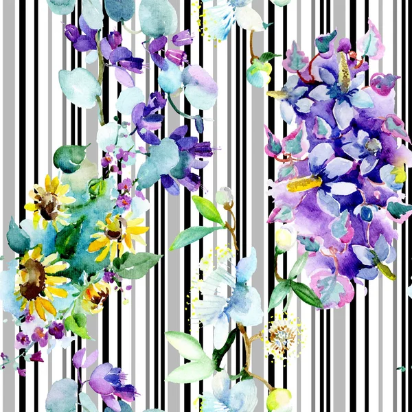 Cadre avec tournesols et fleurs sauvages isolés. Modèle de fond sans couture. Texture d'impression papier peint tissu . — Photo de stock