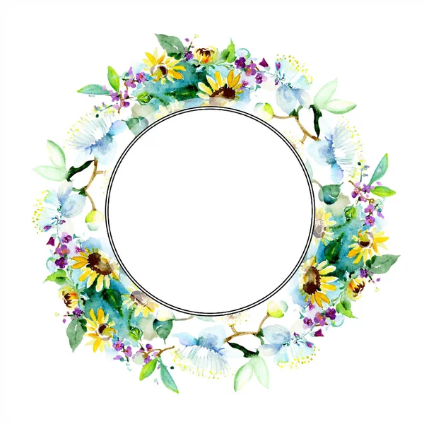 Moldura com flores silvestres Primavera isolado. Conjunto de ilustração de fundo aquarela. Desenho aquarelle moda aquarelle isolado . — Fotografia de Stock