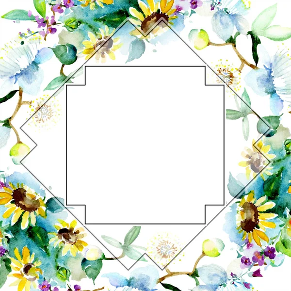 Frame with Spring wildflowers isolated. Watercolor background illustration set. Watercolour drawing fashion aquarelle isolated. — Stock Photo