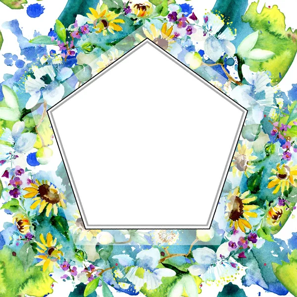 Rahmen mit Frühlingswildblumen isoliert. Aquarell Hintergrundillustration Set. Aquarell Zeichnung Mode Aquarell isoliert. — Stockfoto