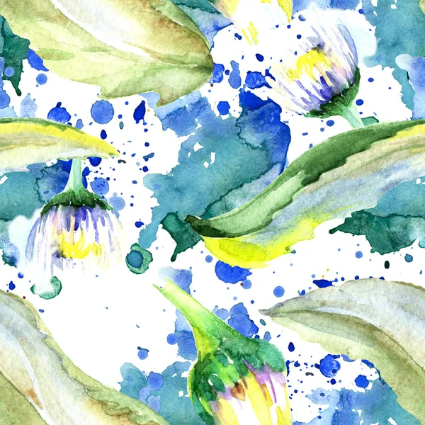 Daisy flowers background. Watercolor background illustration set. Watercolour drawing aquarelle isolated. Seamless background pattern. Fabric wallpaper print texture. — Stock Photo