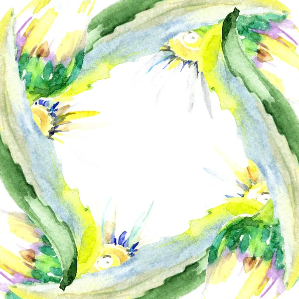 Rahmen mit Gänseblümchenblumen. Aquarell Hintergrundillustration Set. Aquarell Zeichnung Mode Aquarell isoliert. — Stockfoto