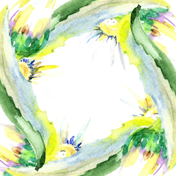 Frame with daisy flowers. Watercolor background illustration set. Watercolour drawing fashion aquarelle isolated. — Stock Photo