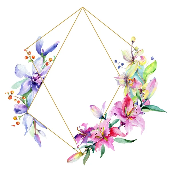 Rahmen mit rosa und lila Orchideenblüten. Aquarellzeichnung Modeaquarell isoliert. Ornamentrand — Stockfoto