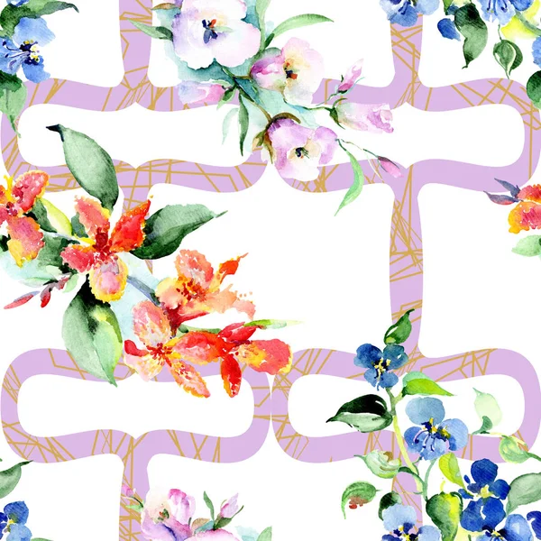 Fondo con flores de primavera de colores. Conjunto de ilustración de fondo acuarela. Acuarela dibujo moda acuarela aislado. Textura aislada del ramo - foto de stock