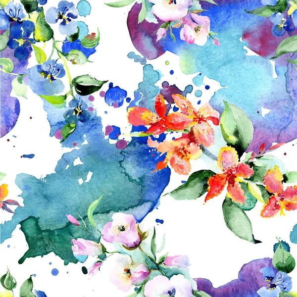 Background with colorful spring flowers. Watercolor background illustration set. Watercolour drawing fashion aquarelle isolated. Isolated bouquet texture — Stock Photo