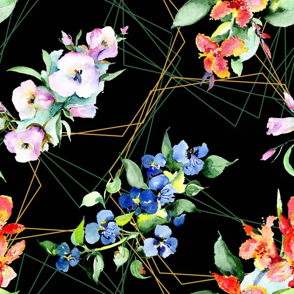 Fondo con flores de primavera de colores. Conjunto de ilustración de fondo acuarela. Acuarela dibujo moda acuarela aislado. Textura aislada del ramo — Stock Photo