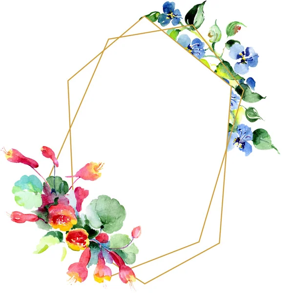 Marco de flores de primavera de colores. Conjunto de ilustración de fondo acuarela. Acuarela dibujo moda acuarela aislado. Frontera ornamental - foto de stock