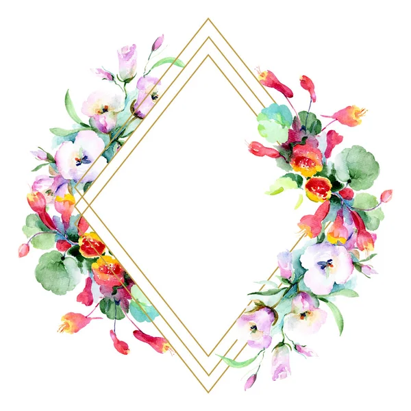 Frame of colorful spring flowers. Watercolor background illustration set. Watercolour drawing fashion aquarelle isolated. Ornamental border — Stock Photo