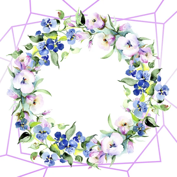 Cornice di fiori primaverili colorati. Acquerello sfondo illustrazione set. Acquerello disegno moda acquerello isolato. Confine ornamentale — Foto stock