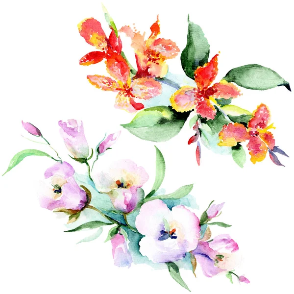 Bouquet of colorful spring flowers. Watercolor background illustration set. Watercolour drawing fashion aquarelle isolated. Isolated bouquet illustration element. — Stock Photo