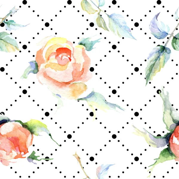 Orange rose flowers. Watercolour drawing fashion aquarelle isolated. Seamless background pattern. Fabric wallpaper print texture. — Stock Photo